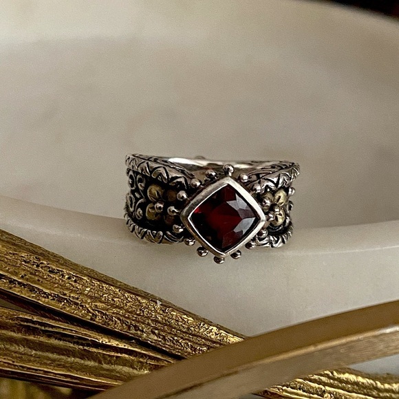 925 SS and 18K gold flower and 1.60CT garnet ring - Picture 7 of 16